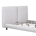 Lit plate-forme capitonné avec deux oreillers de tête de lit, Beige / Gris, Polyester, Pour 2