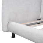 Lit plate-forme capitonné avec deux oreillers de tête de lit, Beige / Gris, Polyester, Pour 2