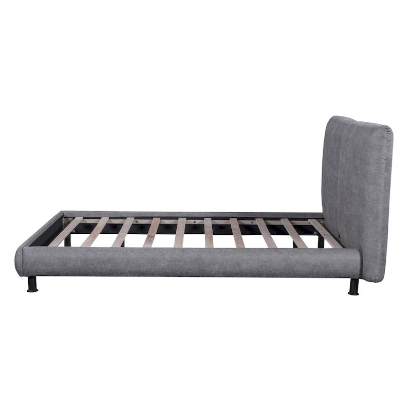 Lit plate-forme capitonné avec deux oreillers de tête de lit, Beige / Gris, Polyester, Pour 2