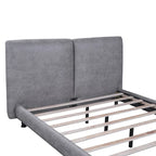 Lit plate-forme capitonné avec deux oreillers de tête de lit, Beige / Gris, Polyester, Pour 2