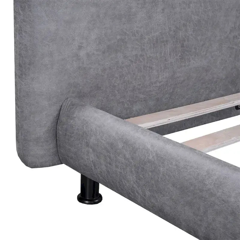 Lit plate-forme capitonné avec deux oreillers de tête de lit, Beige / Gris, Polyester, Pour 2