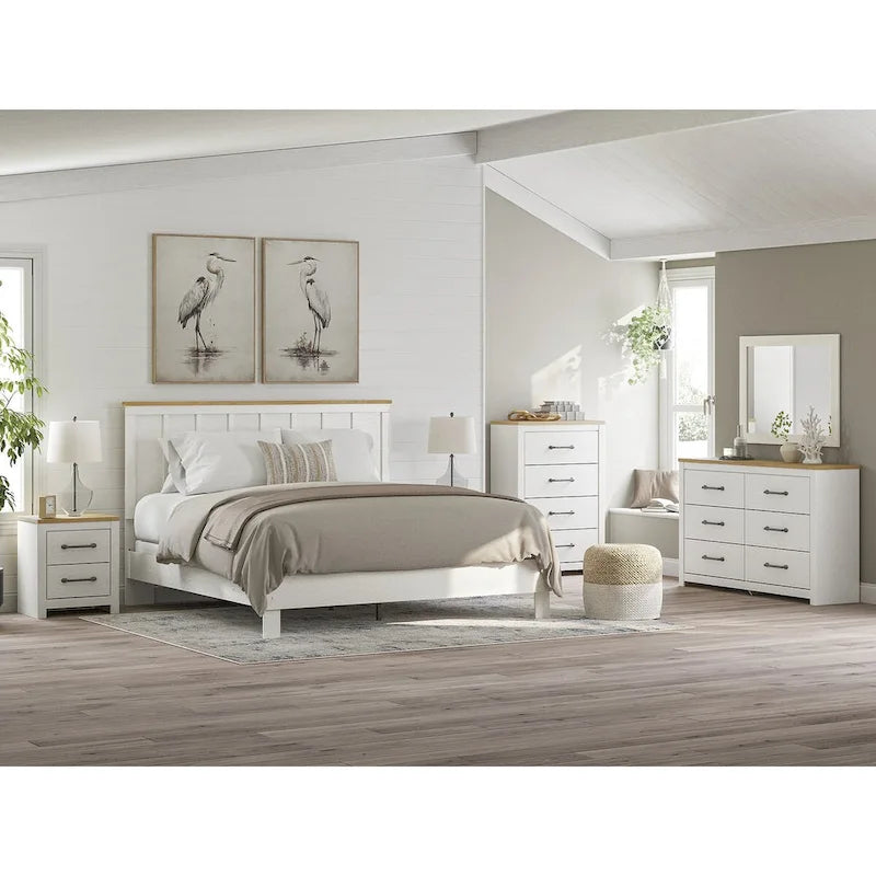Tête de lit à panneaux bicolores, blanc et marron, double / grand lit / très grand lit, pour 2