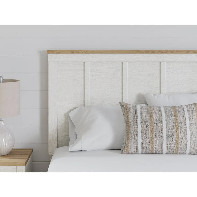 Tête de lit à panneaux bicolores, blanc et marron, double / grand lit / très grand lit, pour 2