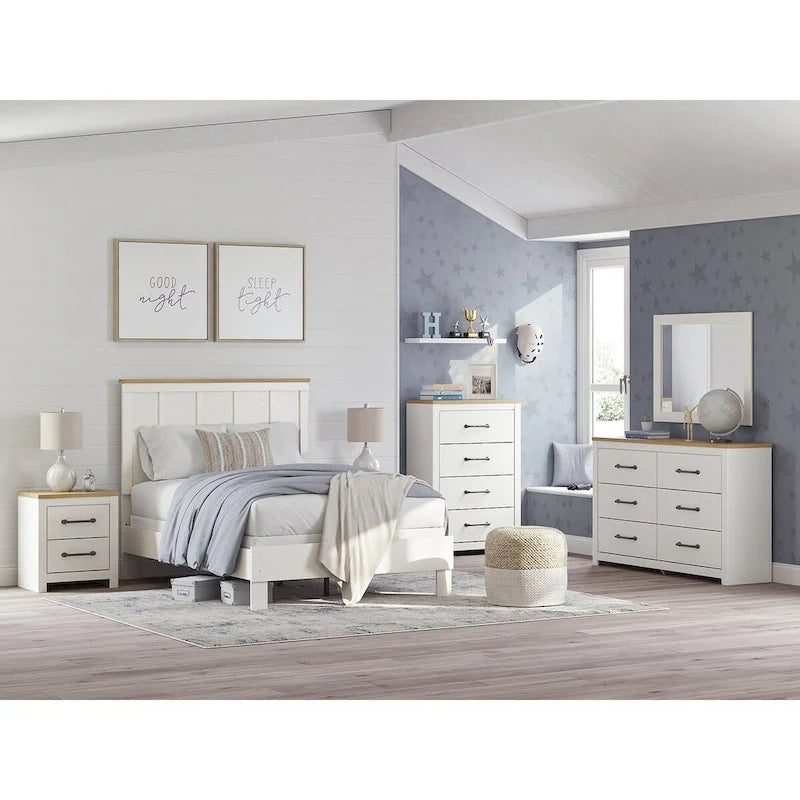 Tête de lit à panneaux bicolores, blanc et marron, double / grand lit / très grand lit, pour 2