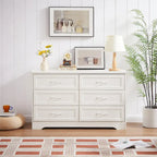 Commode 6 tiroirs, blanche, style moderne, poignées or antique, simple