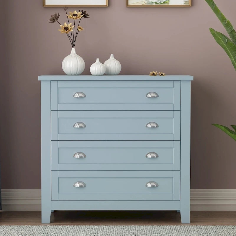 Commode de style rétro, noire/bleue, cadre en bois de bouleau, 4 ou 6 tiroirs