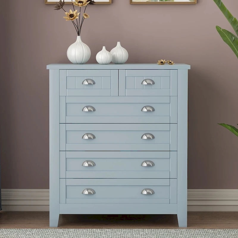 Commode de style rétro, noire/bleue, cadre en bois de bouleau, 4 ou 6 tiroirs
