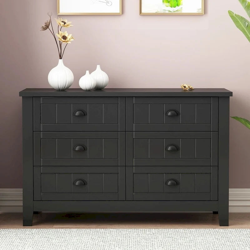 Commode de style rétro, noire/bleue, cadre en bois de bouleau, 4 ou 6 tiroirs