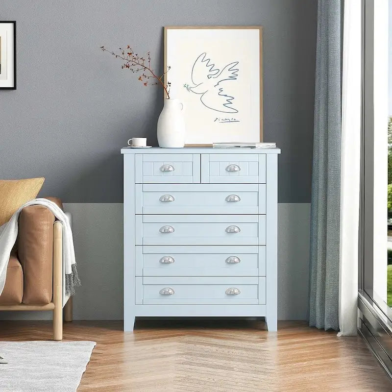 Commode de style rétro, noire/bleue, cadre en bois de bouleau, 4 ou 6 tiroirs