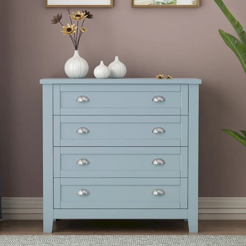 Commode de style rétro, noire/bleue, cadre en bois de bouleau, 4 ou 6 tiroirs