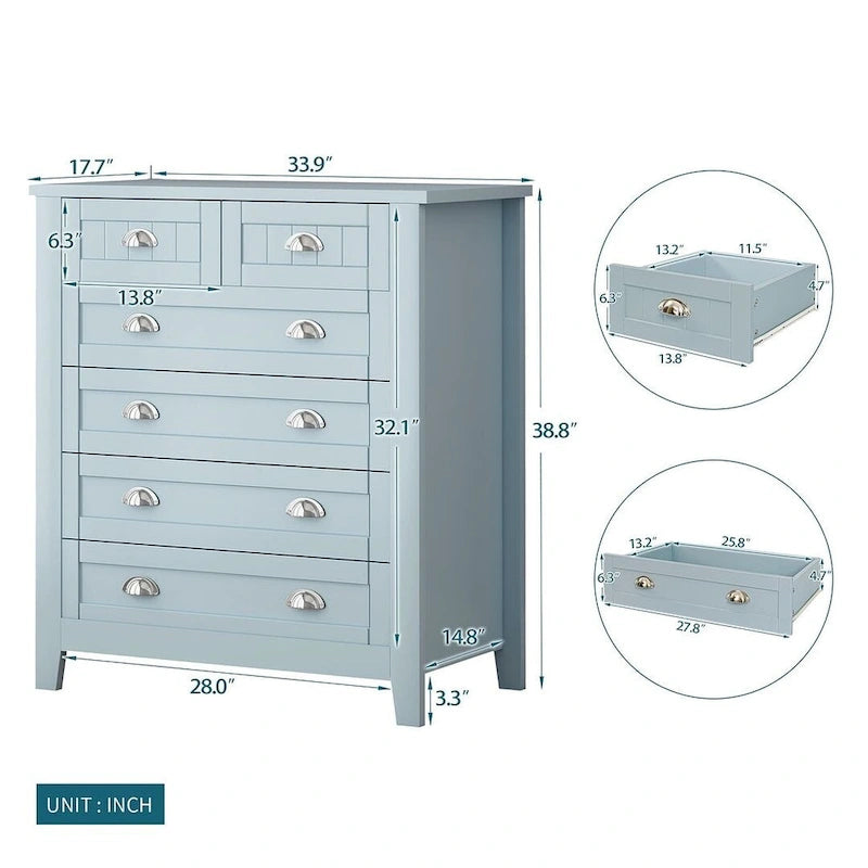Commode de style rétro, noire/bleue, cadre en bois de bouleau, 4 ou 6 tiroirs