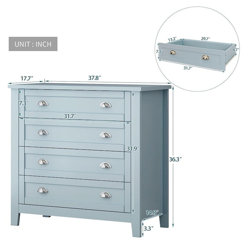 Commode de style rétro, noire/bleue, cadre en bois de bouleau, 4 ou 6 tiroirs