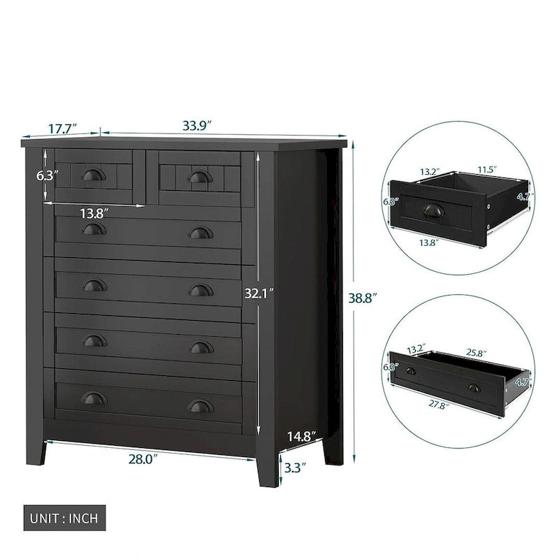 Commode de style rétro, noire/bleue, cadre en bois de bouleau, 4 ou 6 tiroirs