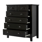 Commode de style rétro, noire/bleue, cadre en bois de bouleau, 4 ou 6 tiroirs