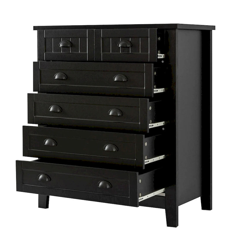 Commode de style rétro, noire/bleue, cadre en bois de bouleau, 4 ou 6 tiroirs