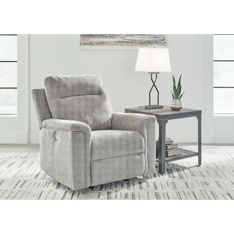Fauteuil inclinable motorisé traditionnel en micro-chenille de couleur gravier/cendres/carbone avec port USB, une place