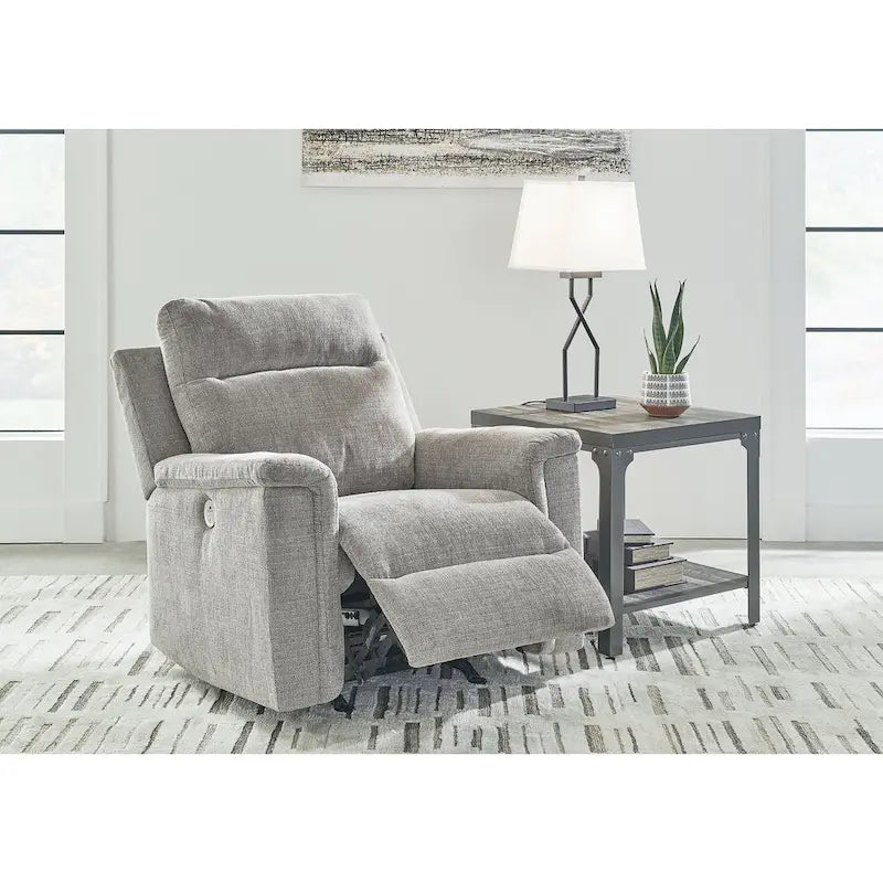 Fauteuil inclinable motorisé traditionnel en micro-chenille de couleur gravier/cendres/carbone avec port USB, une place