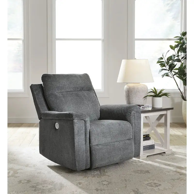 Fauteuil inclinable motorisé traditionnel en micro-chenille de couleur gravier/cendres/carbone avec port USB, une place