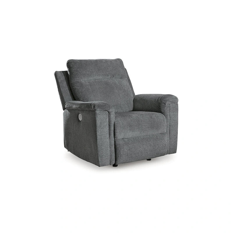 Fauteuil inclinable motorisé traditionnel en micro-chenille de couleur gravier/cendres/carbone avec port USB, une place