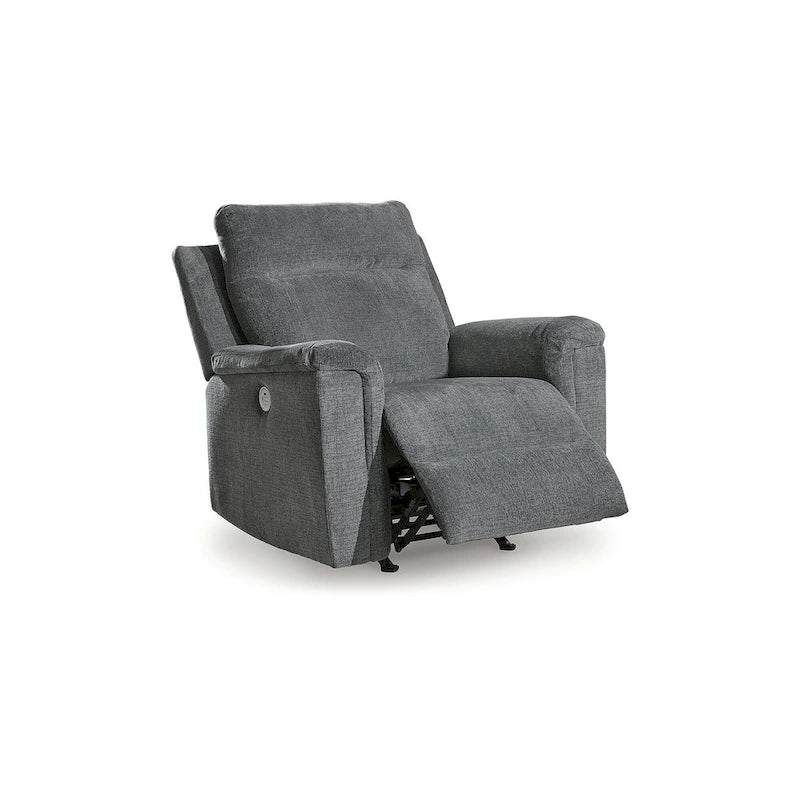 Fauteuil inclinable motorisé traditionnel en micro-chenille de couleur gravier/cendres/carbone avec port USB, une place