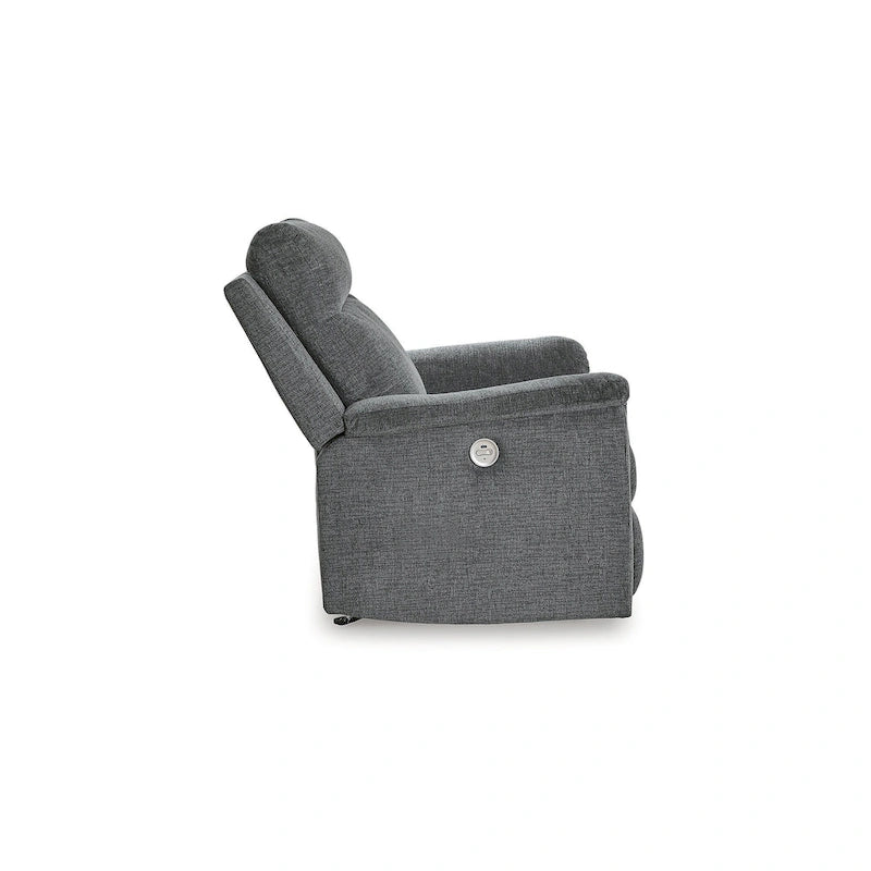 Fauteuil inclinable motorisé traditionnel en micro-chenille de couleur gravier/cendres/carbone avec port USB, une place