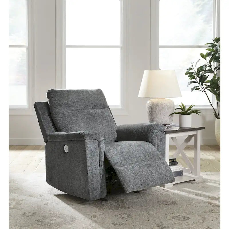 Fauteuil inclinable motorisé traditionnel en micro-chenille de couleur gravier/cendres/carbone avec port USB, une place