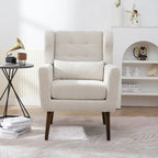 Fauteuil d'appoint moderne en chenille avec oreiller lombaire et pieds en bois, simple — Orange / Beige / Vert / Gris / Bleu foncé / Sarcelle / Vert olive