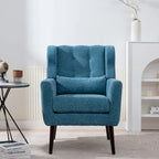 Fauteuil d'appoint moderne en chenille avec oreiller lombaire et pieds en bois, simple — Orange / Beige / Vert / Gris / Bleu foncé / Sarcelle / Vert olive