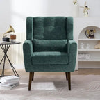 Fauteuil d'appoint moderne en chenille avec oreiller lombaire et pieds en bois, simple — Orange / Beige / Vert / Gris / Bleu foncé / Sarcelle / Vert olive