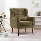 Fauteuil d'appoint moderne en chenille avec oreiller lombaire et pieds en bois, simple — Orange / Beige / Vert / Gris / Bleu foncé / Sarcelle / Vert olive