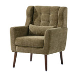 Fauteuil d'appoint moderne en chenille avec oreiller lombaire et pieds en bois, simple — Orange / Beige / Vert / Gris / Bleu foncé / Sarcelle / Vert olive