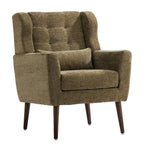 Fauteuil d'appoint moderne en chenille avec oreiller lombaire et pieds en bois, simple — Orange / Beige / Vert / Gris / Bleu foncé / Sarcelle / Vert olive