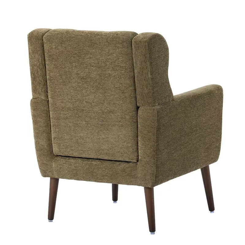 Fauteuil d'appoint moderne en chenille avec oreiller lombaire et pieds en bois, simple — Orange / Beige / Vert / Gris / Bleu foncé / Sarcelle / Vert olive