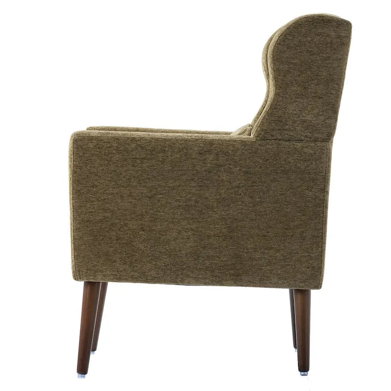 Fauteuil d'appoint moderne en chenille avec oreiller lombaire et pieds en bois, simple — Orange / Beige / Vert / Gris / Bleu foncé / Sarcelle / Vert olive