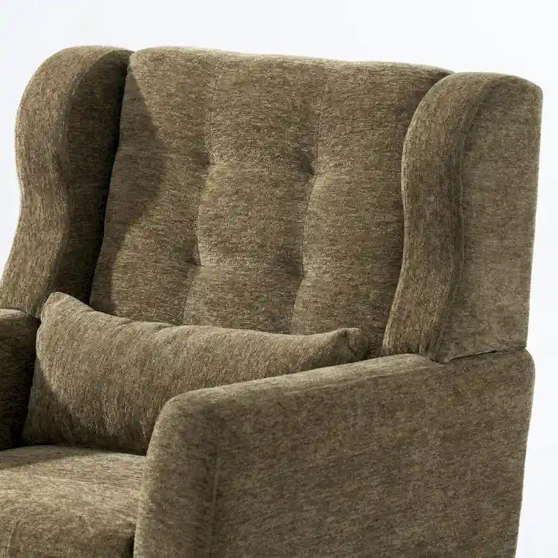 Fauteuil d'appoint moderne en chenille avec oreiller lombaire et pieds en bois, simple — Orange / Beige / Vert / Gris / Bleu foncé / Sarcelle / Vert olive