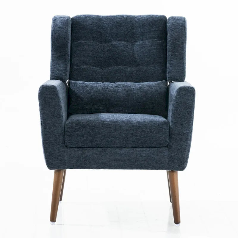 Fauteuil d'appoint moderne en chenille avec oreiller lombaire et pieds en bois, simple — Orange / Beige / Vert / Gris / Bleu foncé / Sarcelle / Vert olive