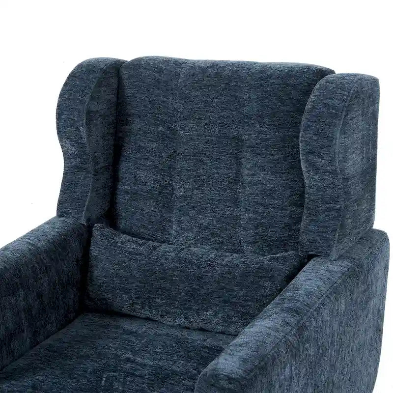 Fauteuil d'appoint moderne en chenille avec oreiller lombaire et pieds en bois, simple — Orange / Beige / Vert / Gris / Bleu foncé / Sarcelle / Vert olive