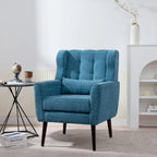 Fauteuil d'appoint moderne en chenille avec oreiller lombaire et pieds en bois, simple — Orange / Beige / Vert / Gris / Bleu foncé / Sarcelle / Vert olive