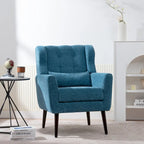 Fauteuil d'appoint moderne en chenille avec oreiller lombaire et pieds en bois, simple — Orange / Beige / Vert / Gris / Bleu foncé / Sarcelle / Vert olive