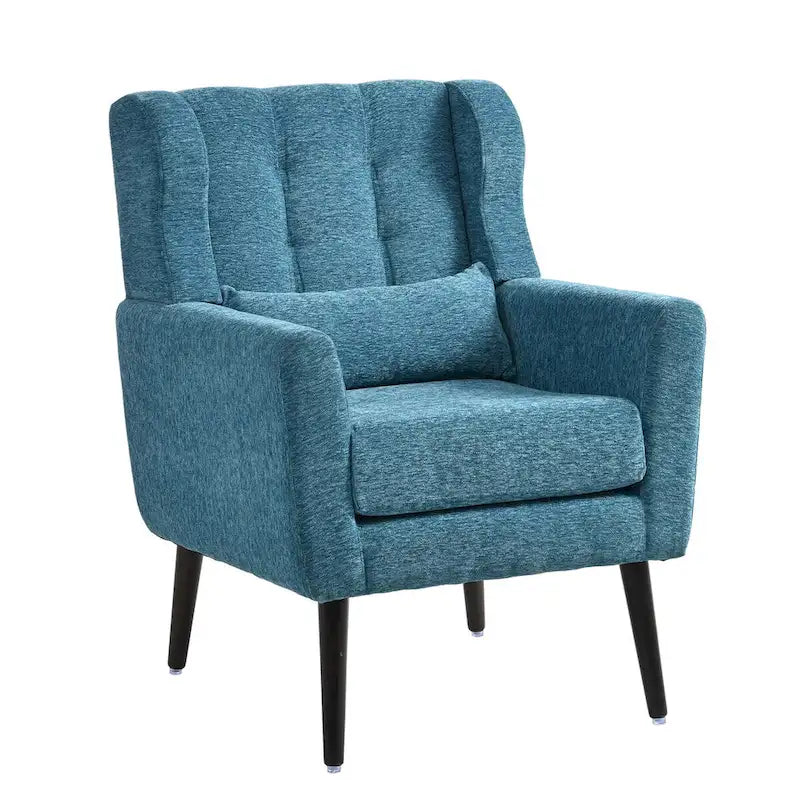 Fauteuil d'appoint moderne en chenille avec oreiller lombaire et pieds en bois, simple — Orange / Beige / Vert / Gris / Bleu foncé / Sarcelle / Vert olive
