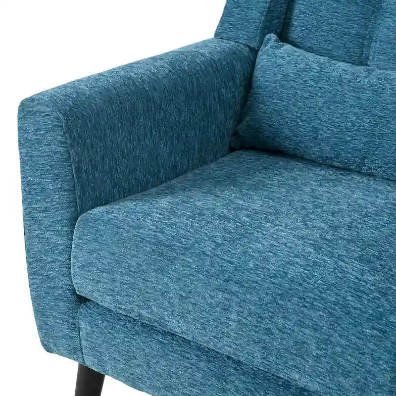 Fauteuil d'appoint moderne en chenille avec oreiller lombaire et pieds en bois, simple — Orange / Beige / Vert / Gris / Bleu foncé / Sarcelle / Vert olive