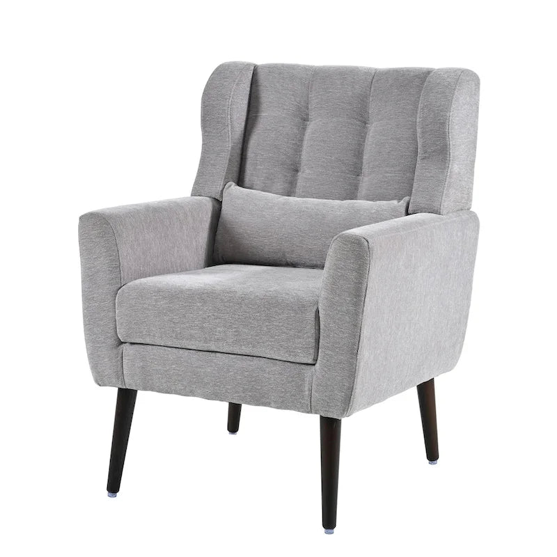 Fauteuil d'appoint moderne en chenille avec oreiller lombaire et pieds en bois, simple — Orange / Beige / Vert / Gris / Bleu foncé / Sarcelle / Vert olive