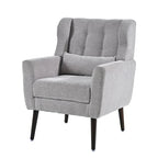 Fauteuil d'appoint moderne en chenille avec oreiller lombaire et pieds en bois, simple — Orange / Beige / Vert / Gris / Bleu foncé / Sarcelle / Vert olive