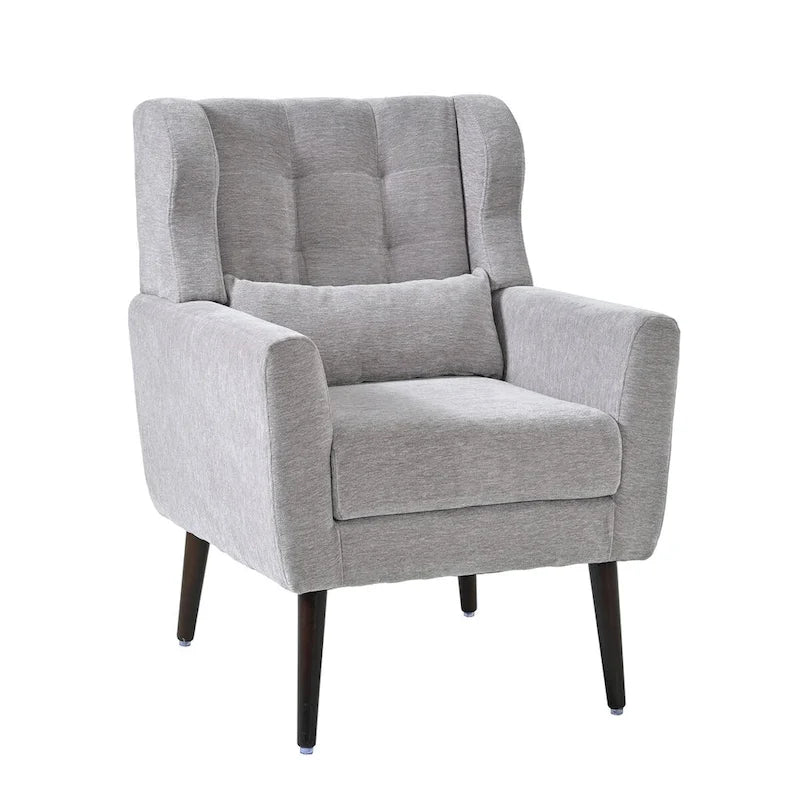 Fauteuil d'appoint moderne en chenille avec oreiller lombaire et pieds en bois, simple — Orange / Beige / Vert / Gris / Bleu foncé / Sarcelle / Vert olive