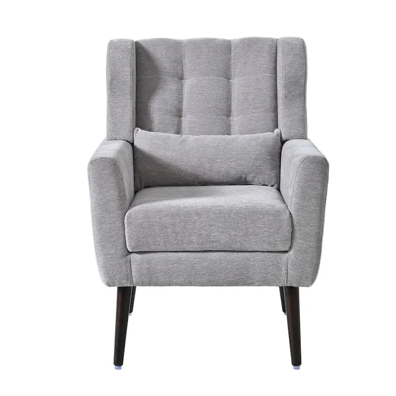 Fauteuil d'appoint moderne en chenille avec oreiller lombaire et pieds en bois, simple — Orange / Beige / Vert / Gris / Bleu foncé / Sarcelle / Vert olive