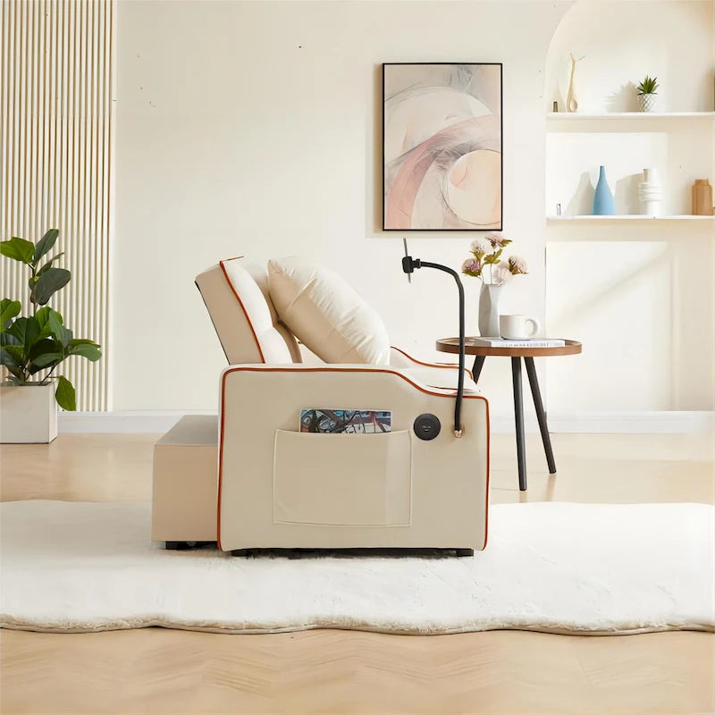 Fauteuil convertible lit gris / beige / noir / rose avec port USB, 1 place