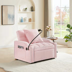 Fauteuil convertible lit gris / beige / noir / rose avec port USB, 1 place