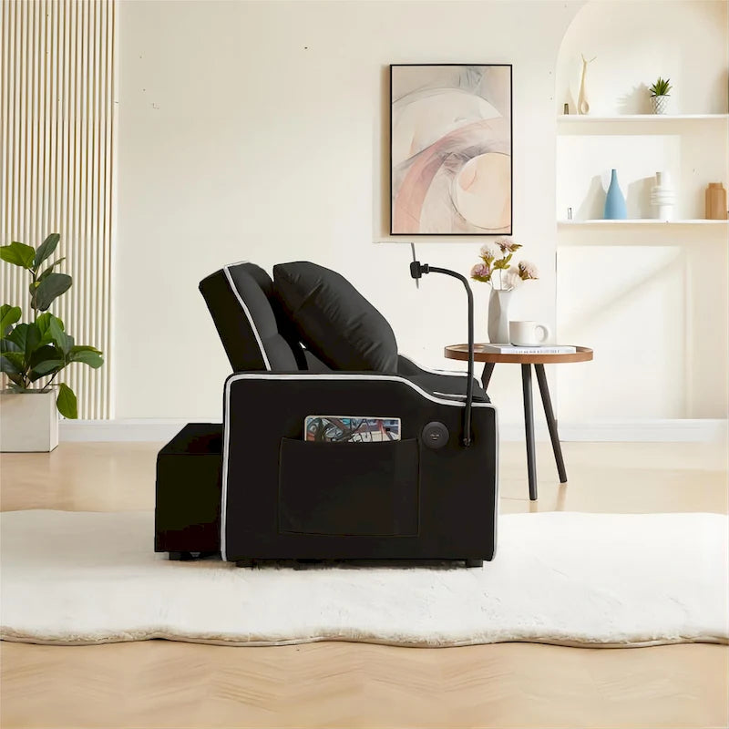 Fauteuil convertible lit gris / beige / noir / rose avec port USB, 1 place