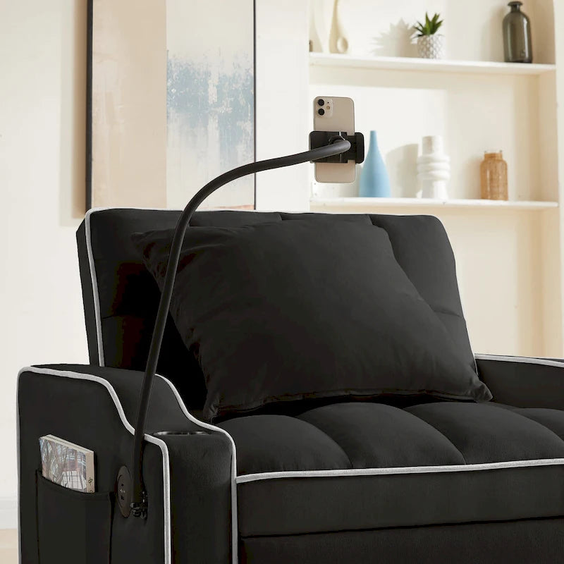 Fauteuil convertible lit gris / beige / noir / rose avec port USB, 1 place