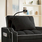 Fauteuil convertible lit gris / beige / noir / rose avec port USB, 1 place